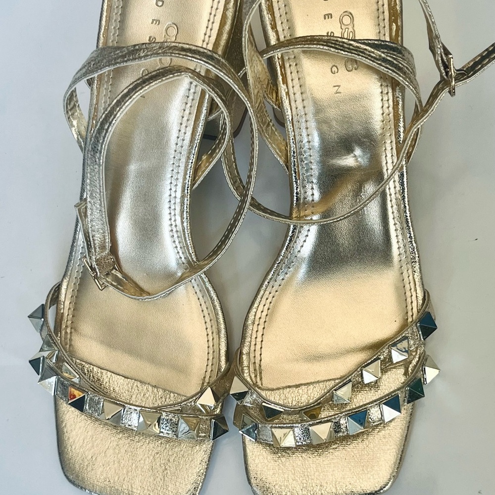 Gold Strappy Sandals with Studded Detail